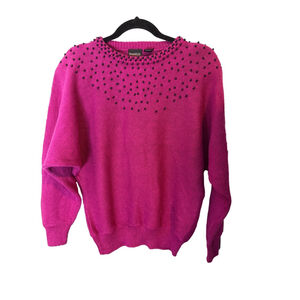 Vintage Beautifully Mine Fuchsia Beaded Crew Neck Sweater M